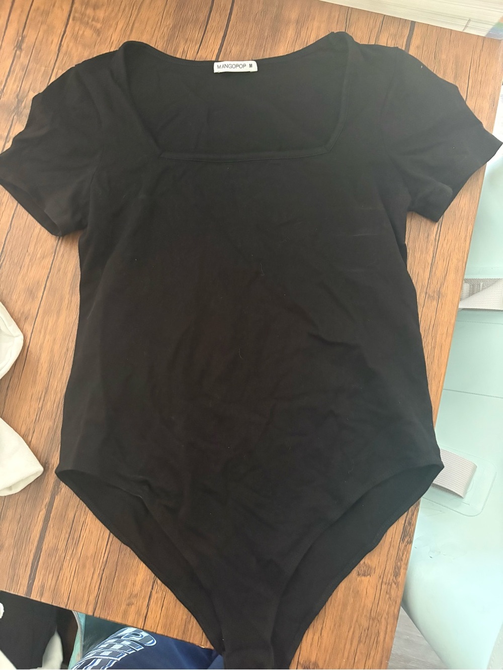 Mango Black Square-Neck Short-Sleeve Bodysuit